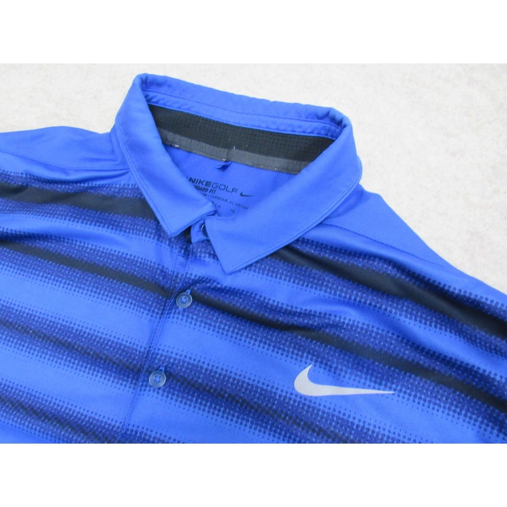 Nike Golf Mens XL Dri-FIT Blue Black Striped Performance Polo Shirt 802843-480